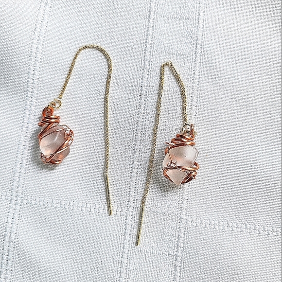 18K Gold Plated Brass Sea glass Threader Dainty Earrings - Picture 2 of 2